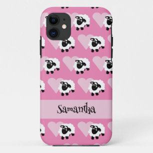 Capa Para iPhone 11 Nome do Padrão Cardíaco Cor-de-Rosa de Cartoon Bon