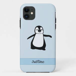 Capa Para iPhone 11 Nome do pinguim azul-branco-preto personalizado