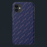 Capa Para iPhone 11 Nome do Script Manuscrito Dourado do Rosa Azul mar<br><div class="desc">Capa de telefone de Nome de Script Manuscrito Dourado,  de Rosa feminino,  com seu nome em tipografia bonito manuscrita com sabor doce em ambos os lados do fundo azul-marinho chic. Entre em contato conosco em cedarandstring@gmail.com se precisar de assistência com o design ou produtos correspondentes.</div>