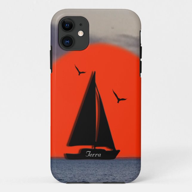 Capa Para iPhone 11 Nome do veleiro pessoal no barco (Verso)