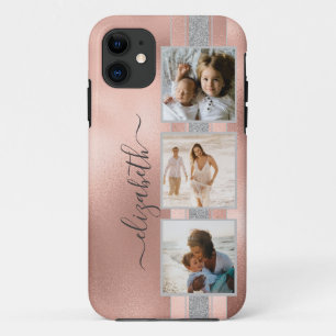 Capa Para iPhone 11 Nome Dourado do Rosa de Colagem de Fotografias Mod