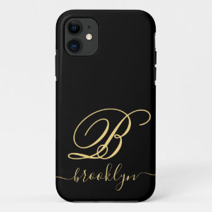Capa Para iPhone 11 Nome Dourado Mínimo Moderno e Preto Monograma