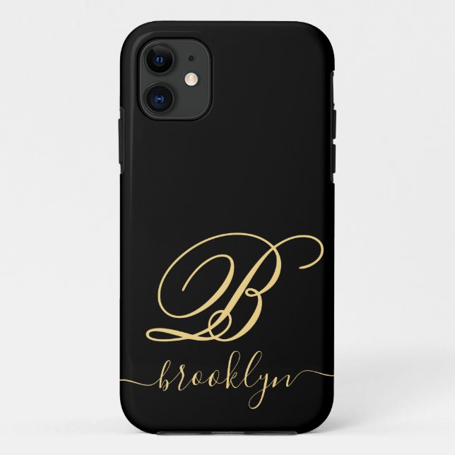 Capa Para iPhone 11 Nome Dourado Mínimo Moderno e Preto Monograma (Verso)