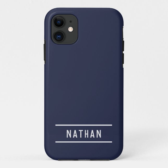 Capa Para iPhone 11 Nome em negrito | Marinho simples azul (Verso)