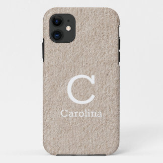 Capa Para iPhone 11 Nome inicial Beige Texture Elegant