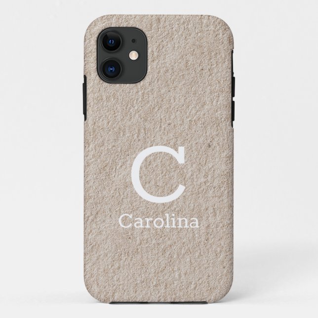 Capa Para iPhone 11 Nome inicial Beige Texture Elegant (Verso)