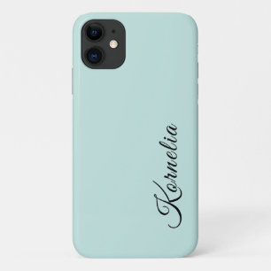 Capa Para iPhone 11 Nome Minimalista de Cor Sólida de Turquesa em Pó