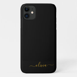 Capa Para iPhone 11 Nome Moderno do Monograma de Script Menino Dourado