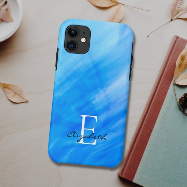 Capa Para iPhone 11 Nome Monograma Azul (Criador carregado)