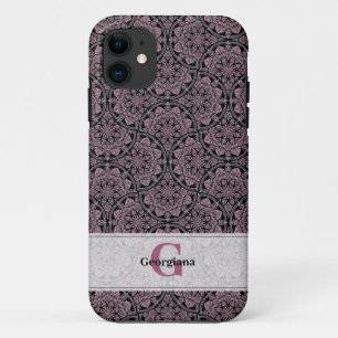 Capa Para iPhone 11 Nome Personalizado 1920 Dusky Rosa Floral Fronds M