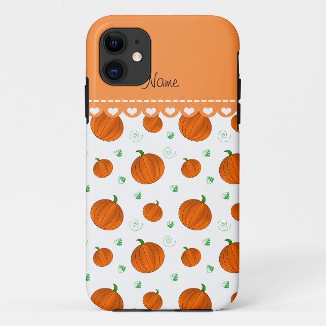 Capa Para iPhone 11 Nome personalizado abóboras laranja brancas (Verso)