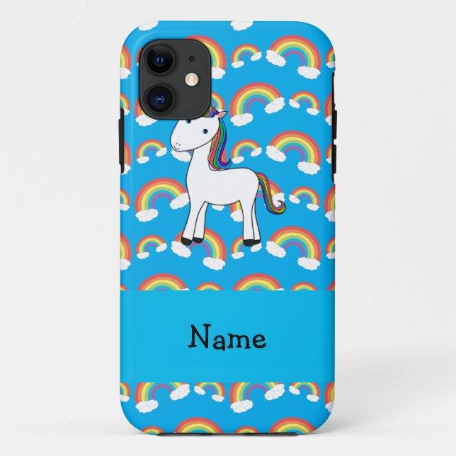 Capa Para iPhone 11 Nome personalizado arco-íris azul unicórnio (Verso)