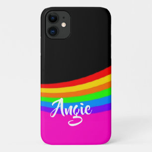 Capa Para iPhone 11 Nome personalizado arco-íris com padrão