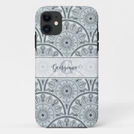 Capa Para iPhone 11 Nome Personalizado Art Deco Floral Harmonia Cinza 
