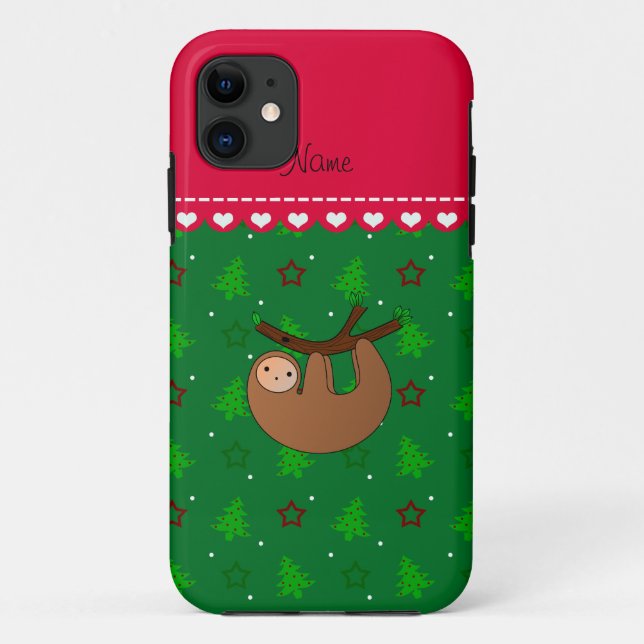 Capa Para iPhone 11 Nome personalizado árvores de natal verdes de preg (Verso)
