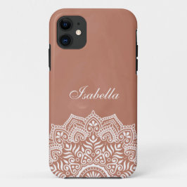 Capa Para iPhone 11 Nome Personalizado Boho Terracotta Mandala