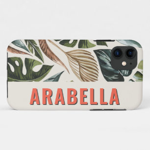 Capa Para iPhone 11 Nome personalizado botânico das folhas tropicais