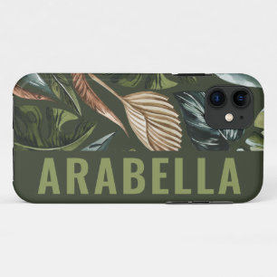 Capa Para iPhone 11 Nome personalizado botânico das folhas tropicais