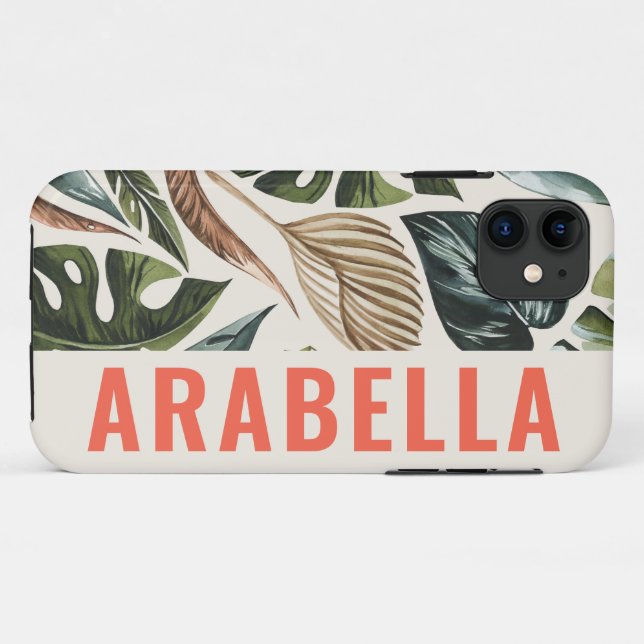 Capa Para iPhone 11 Nome personalizado botânico folha tropical (Verso (horizontal))