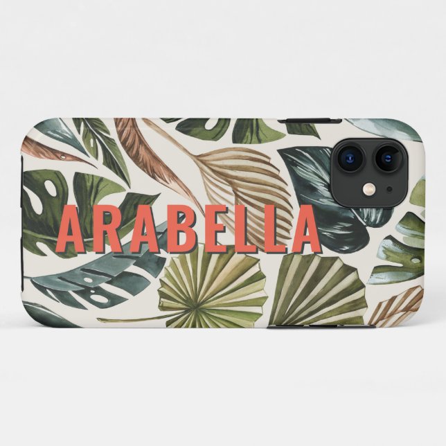Capa Para iPhone 11 Nome personalizado botânico folha tropical (Verso (horizontal))