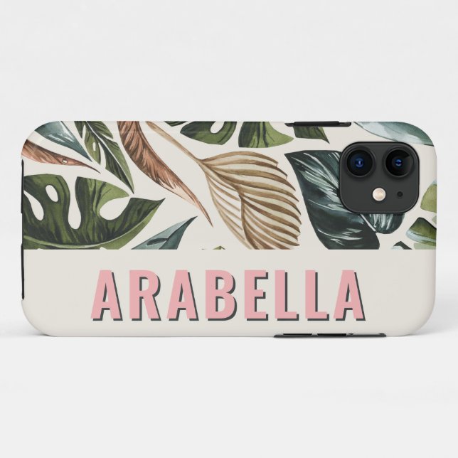 Capa Para iPhone 11 Nome personalizado botânico folha tropical (Verso (horizontal))