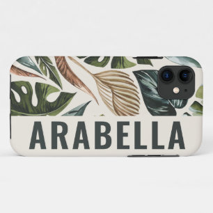 Capa Para iPhone 11 Nome personalizado botânico folha tropical