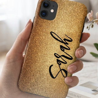 Capa Para iPhone 11 Nome Personalizado Brilho Dourado Luxo Phon