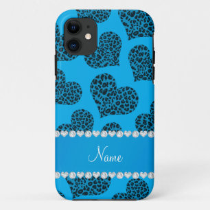 Capa Para iPhone 11 Nome personalizado céu azul-leopardo-azul