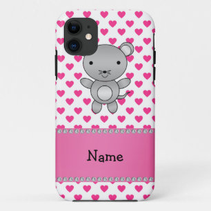 Capa Para iPhone 11 Nome personalizado corações cor-de-rosa do rato bo