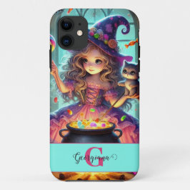 Capa Para iPhone 11 Nome Personalizado - Cute Whimsical Witch Hallowee