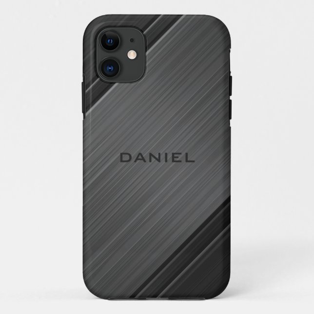 Capa Para iPhone 11 Nome Personalizado da Cinza de Design de Textura d (Verso)