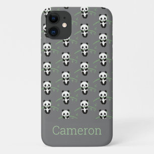 Capa Para iPhone 11 Nome Personalizado da Cinza de Padrão do Urso de