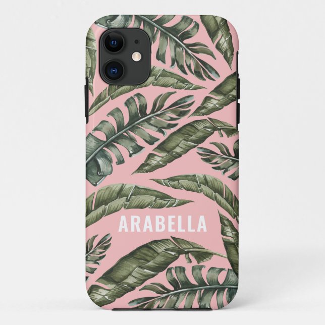 Capa Para iPhone 11 Nome personalizado da folha tropical (Verso)