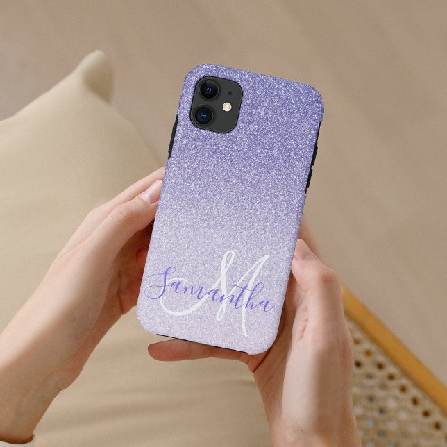 Capa Para iPhone 11 Nome Personalizado da Glitter Roxo Moderno (Criador carregado)