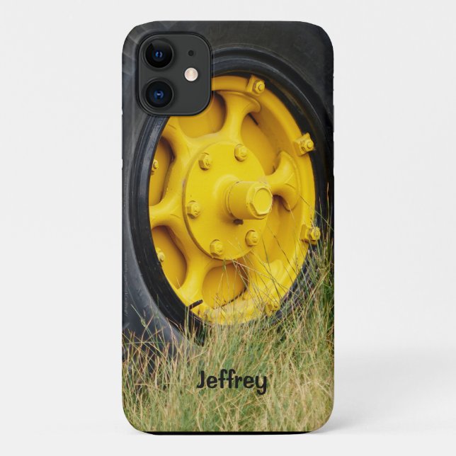 Capa Para iPhone 11 Nome Personalizado da Roda Amarela (Verso)
