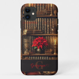 Capa Para iPhone 11 Nome Personalizado Dark Academia Poinsettia Booksh
