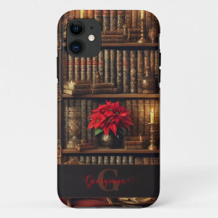Capa Para iPhone 11 Nome Personalizado Dark Academia Poinsettia Booksh