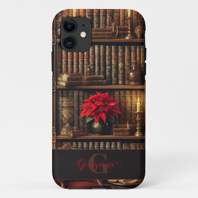 Capa Para iPhone 11 Nome Personalizado Dark Academia Poinsettia Booksh (Verso)