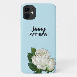 Capa Para iPhone 11 Nome personalizado das rosas brancas de vindima em