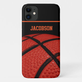 Capa Para iPhone 11 Nome personalizado de basquete preto e laranja