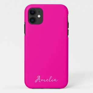 Capa Para iPhone 11 Nome personalizado de Cor Sólida Neon-Pink