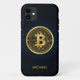 Capa Para iPhone 11 Nome Personalizado de Criptomoeda Dourada Bitcoin