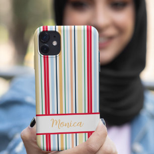 Capa Para iPhone 11 nome personalizado de faixas verticais estilo prim
