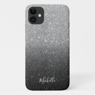 Capa Para iPhone 11 Nome Personalizado de Glitter do Modern Silver