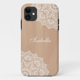 Capa Para iPhone 11 Nome Personalizado de Mandala Neutro de Boho