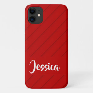 Capa Para iPhone 11 Nome personalizado de plástico diagonal vermelho