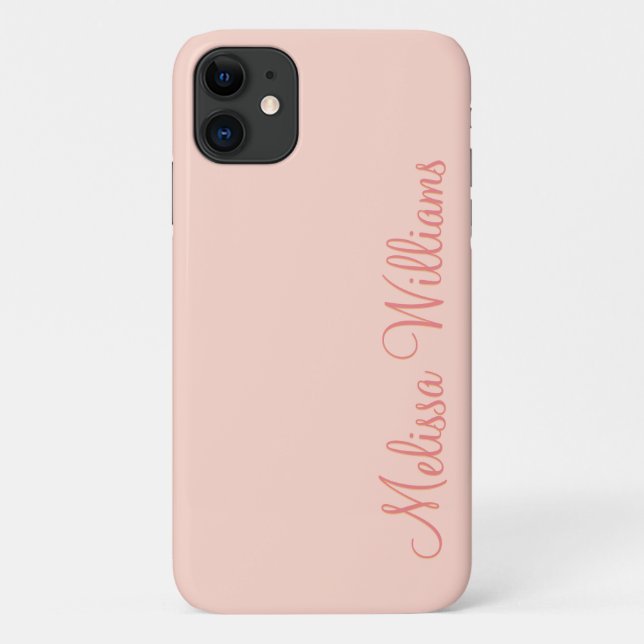Capa Para iPhone 11 Nome Personalizado de Script Sólido e Rosa Moderno (Verso)