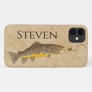 Capa Para iPhone 11 Nome Personalizado de Truta Marrom de Pesca de Voz