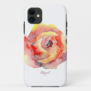 Capa Para iPhone 11 Nome Personalizado do Flor do Solteiro de Aquarela