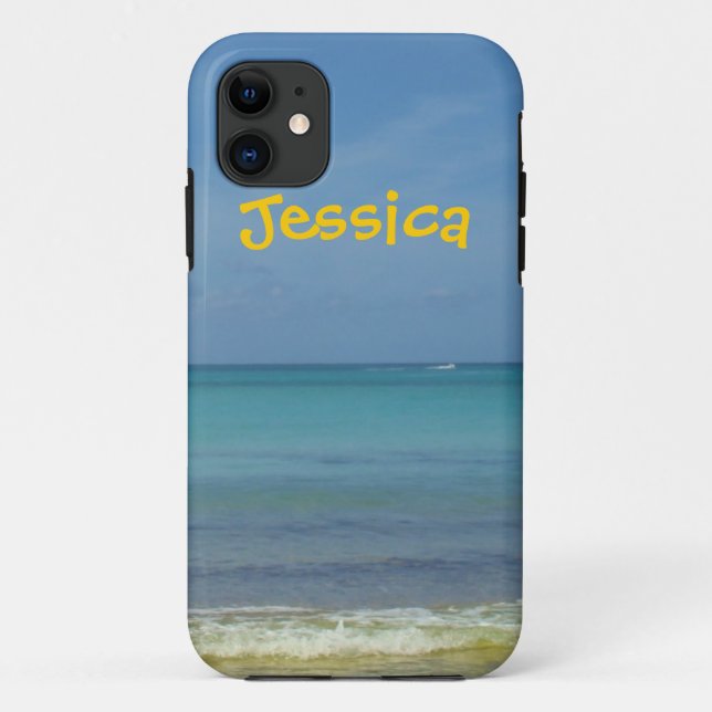 Capa Para iPhone 11 Nome Personalizado do Mar Azul (Verso)